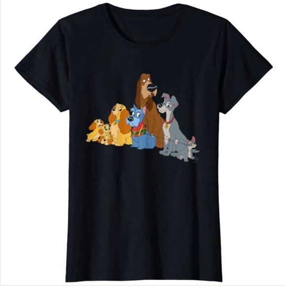 Disney Tops - DISNEY Women's Black Lady and the Tramp Dogs T-shirt Sz Small NWT